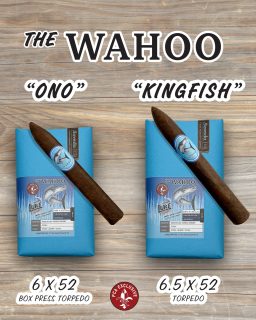 “The Wahoo” is offered in two vitolas:

‘The Ono’ – 6.00 x 52 – Box Press Torpedo 

‘The Kingfish’ – 6.50 x 52 – Torpedo 

Wrapper: San Andres Maduro (Mexico)
Binder: Esteli (Nicaragua)
Filler: Esteli Ligero, and Jalapa, Esteli (Nicaragua)

Come see us at Booth #1419 and catch “The Wahoo” before they’re gone!